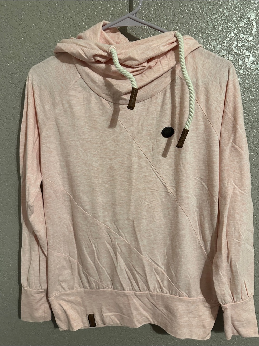 Naketano Soft Pink Cowl Pullover with Rope Drawcord